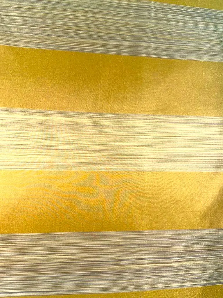 100% SILK TAFFETA FABRIC multi color horizontal stripes dark mustard 54" wide TAF#S56