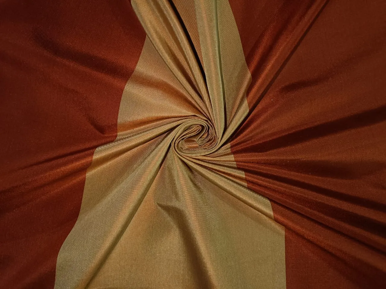 100% SILK TAFFETA Rust Orange & Sand Gold colour stripe FABRIC~Width 54" wide Taf#S41