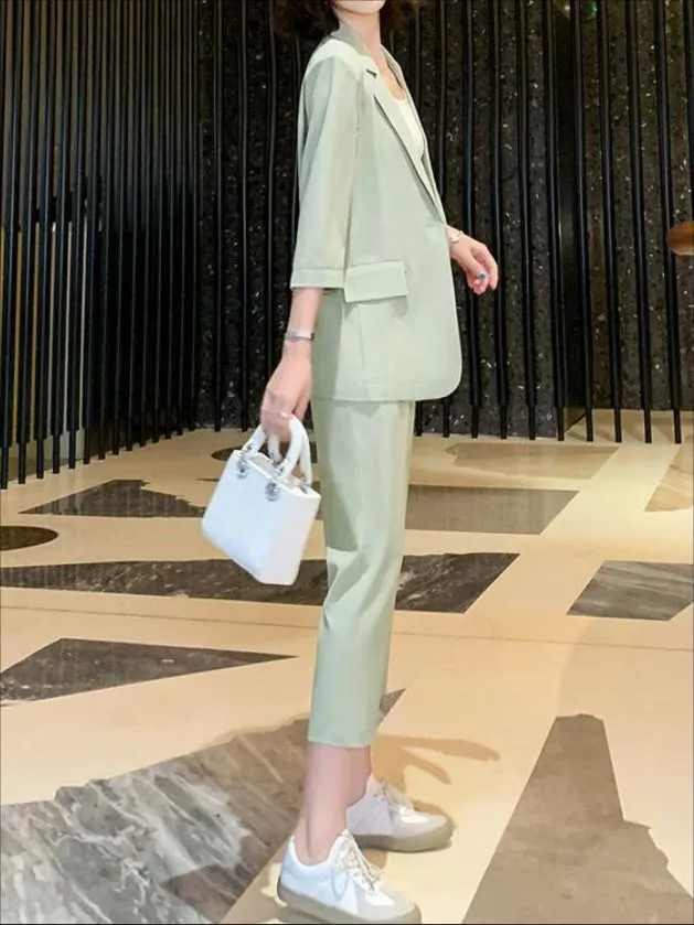 2 Pcs Women's Long Sleeve Solid Color Blazer Set 542475