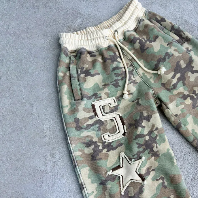 2025 2025n camouflage Spice Girl suit women's high-end street style waist hooded jacket drawstring sticker embroidered casual pants