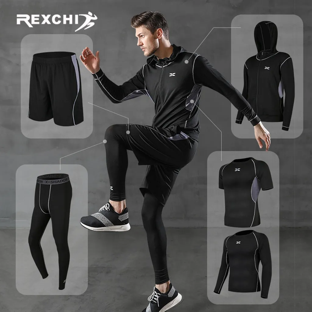 5 Pcs/Set Men's Tracksuit Gym Fitness Compression Sports Suit Clothes Running Jogging Sport Wear Exercise Workout Tights