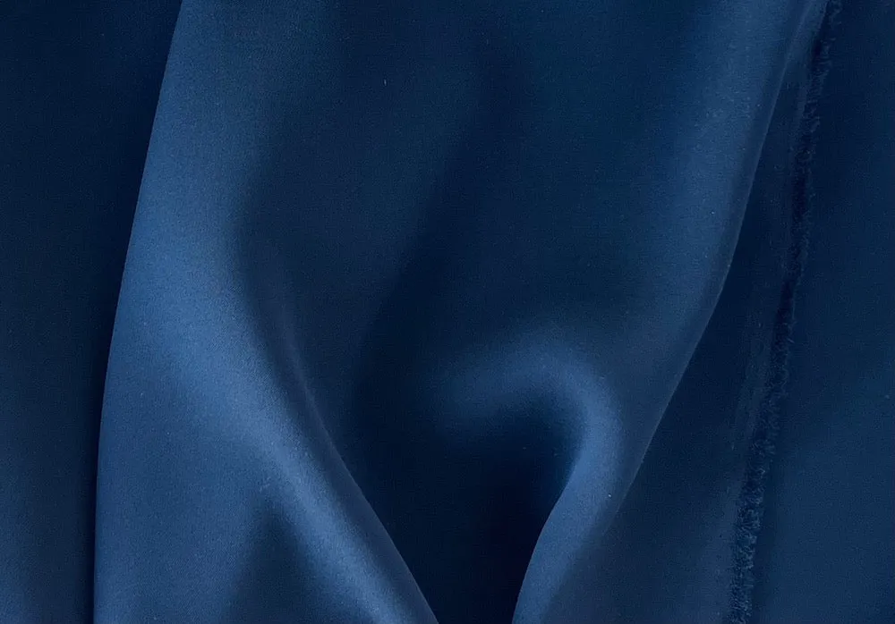 Admiral Navy Blue Delustered Stretch Silk Satin Charmeuse (Made in Italy)
