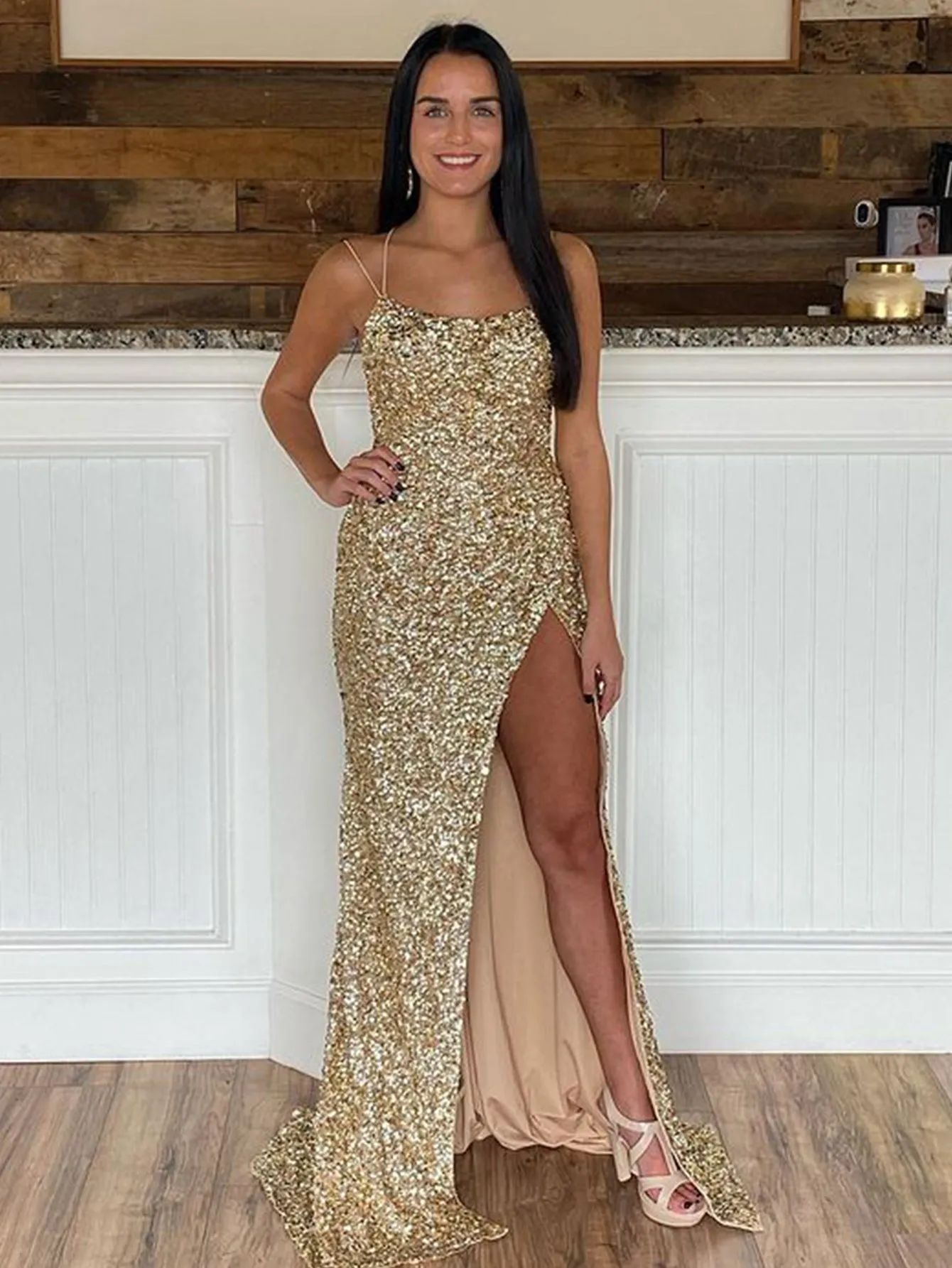 Alayna |Mermaid Spaghetti Straps Long Sequins Prom Dress