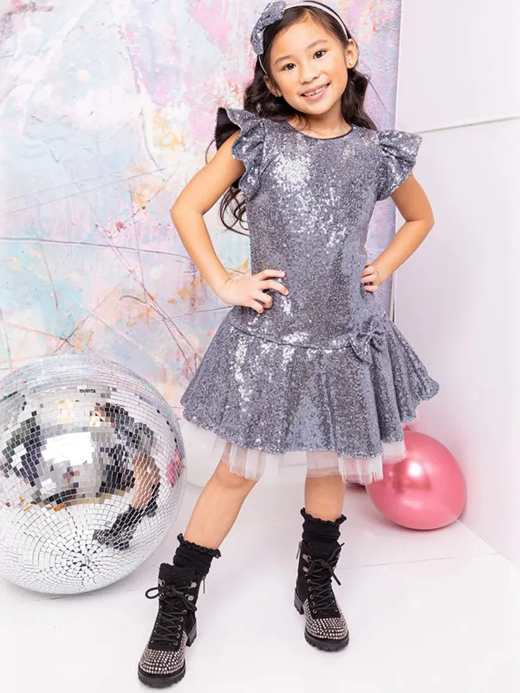Big Girls Silver Sequin Ruffle Tutu Junior Bridesmaid Dress 8-12