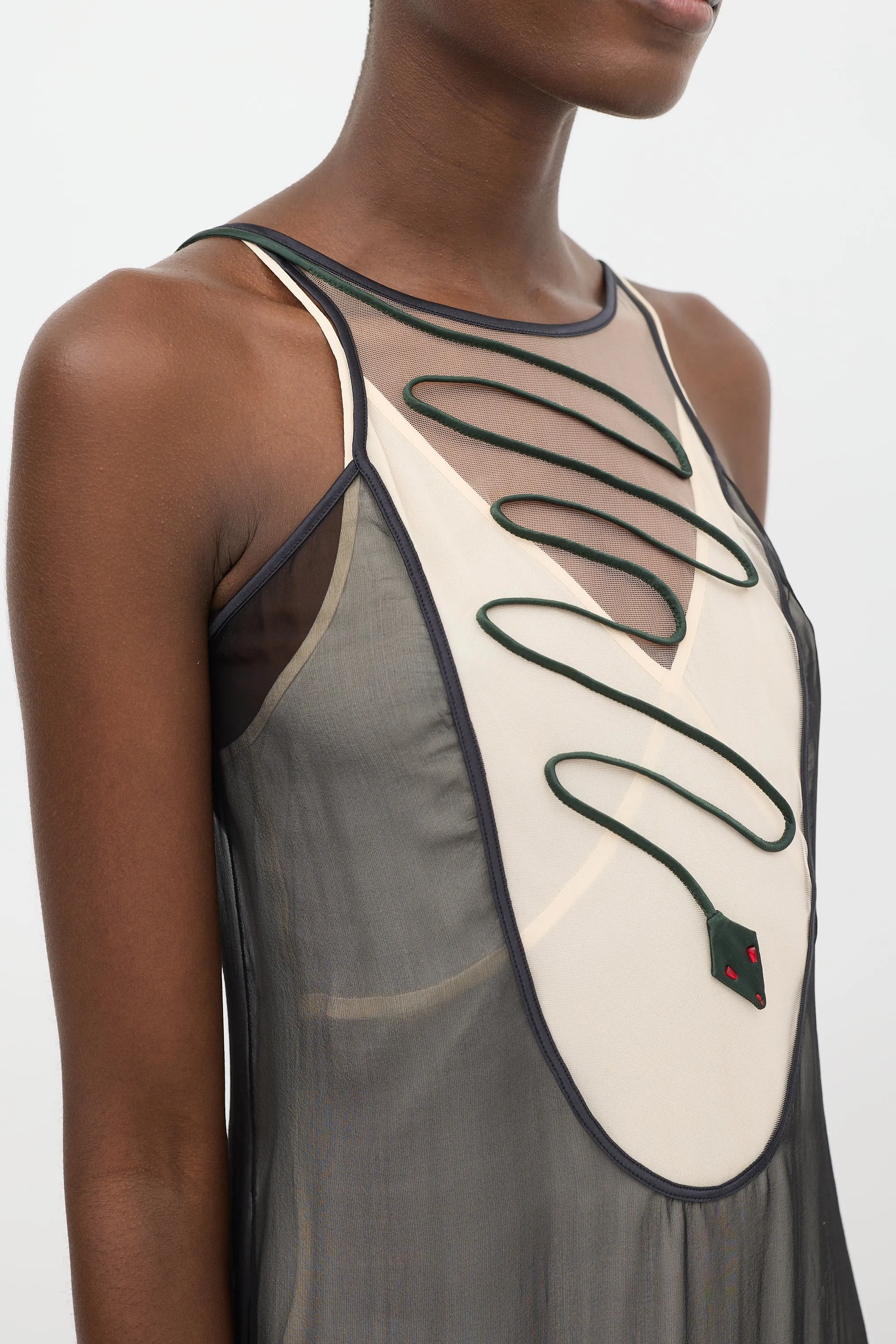 Black & Green Silk Sheer Dress