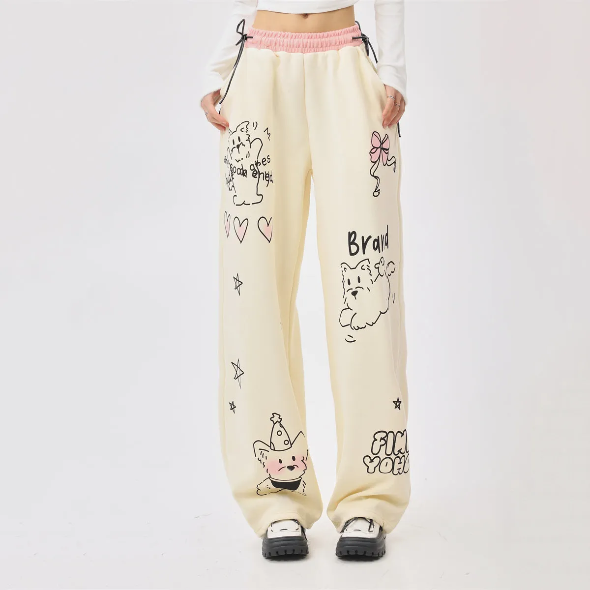 Bow Heart Star Print Straight Leg Casual Pants