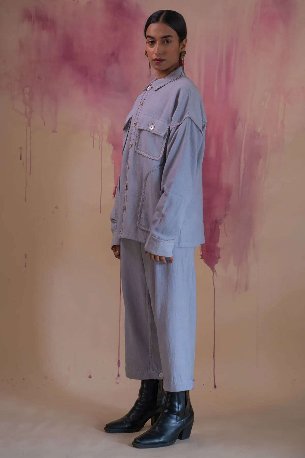 Buttoned Grey Cotton Jacket