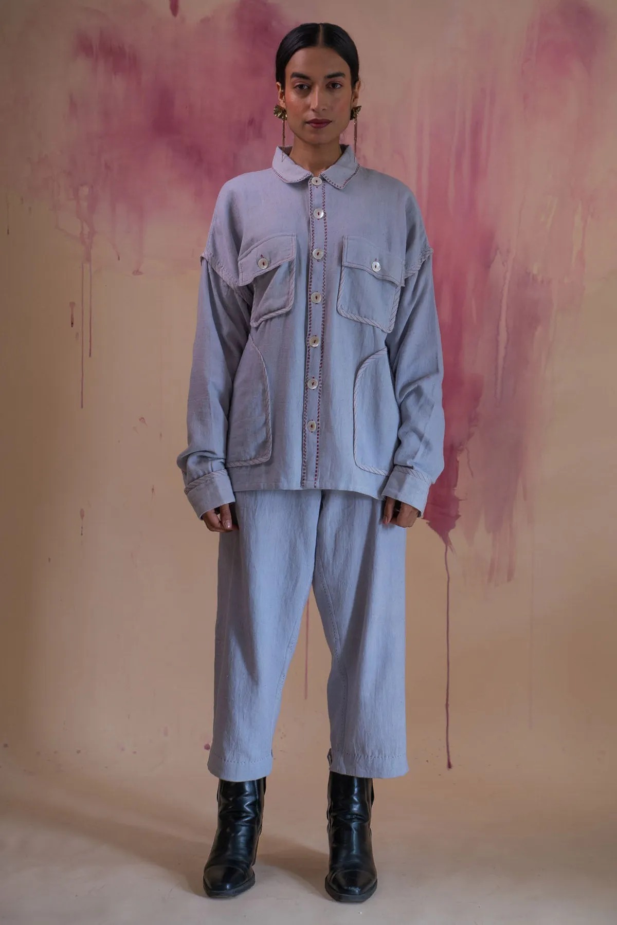 Buttoned Grey Cotton Jacket