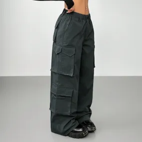 Cross-border independent station  spring and summer new  street style casual pants elastic waist high waist wide leg tooling trousers