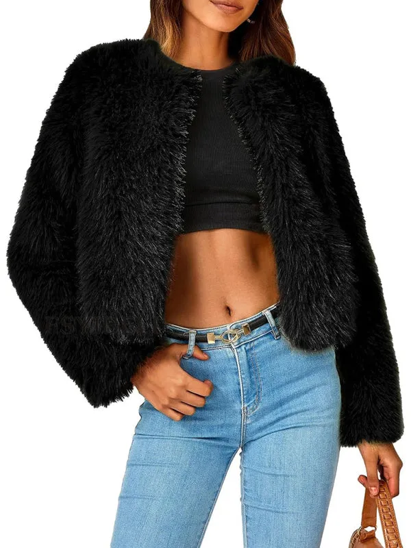 Fluffy Faux-fur Winter Open Front Fuzzy Jacket