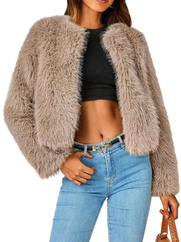 Fluffy Faux-fur Winter Open Front Fuzzy Jacket