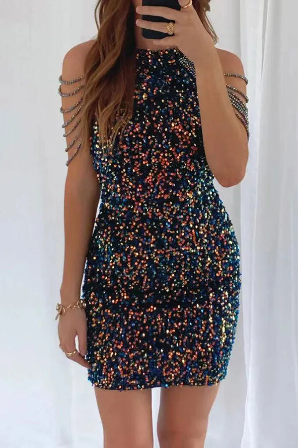 Flytonn-homecoming dresses hoco dresses party dresses fall outfits women Sequined Party Tassel Mini Dress