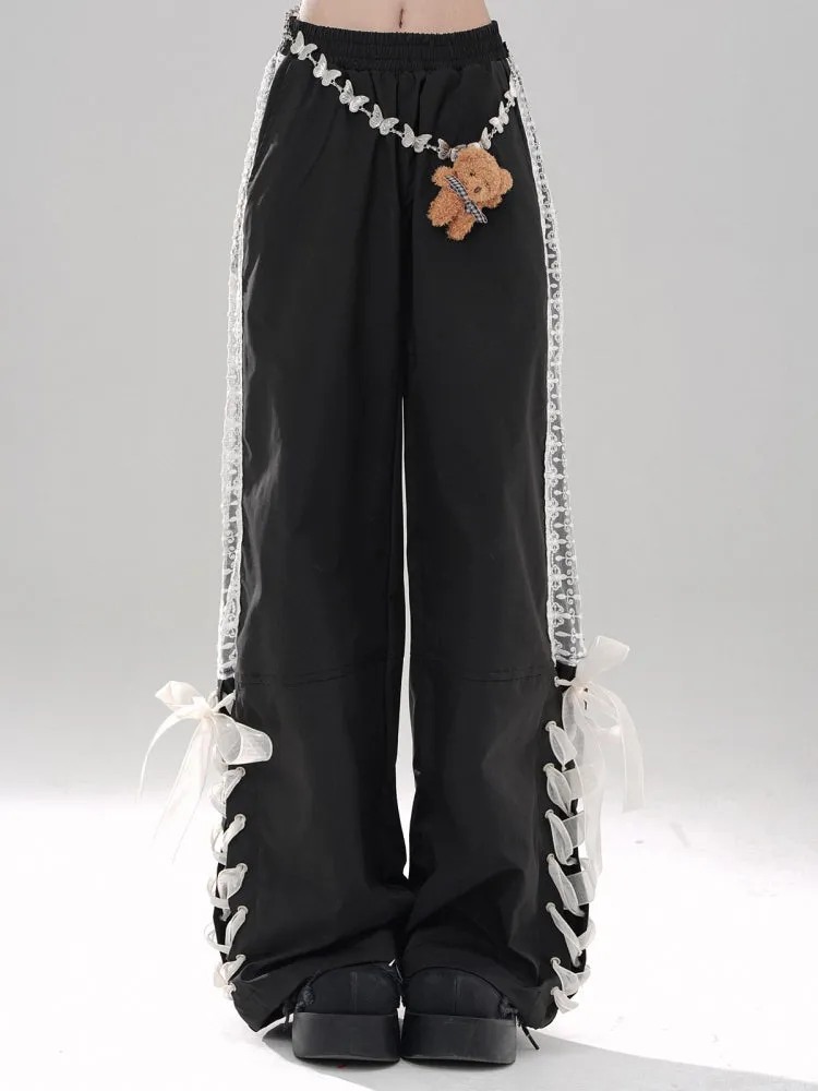 Gray Preppy Style Straight-Leg Casual Pants