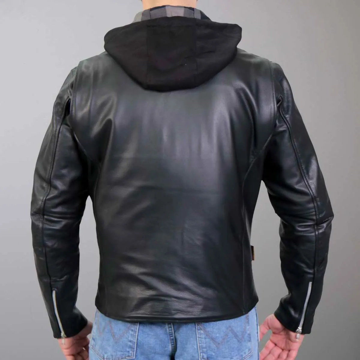 Hot Leathers JKM1030 Mens Black Carry and Conceal Leather Jacket with Flannel Lined Hood