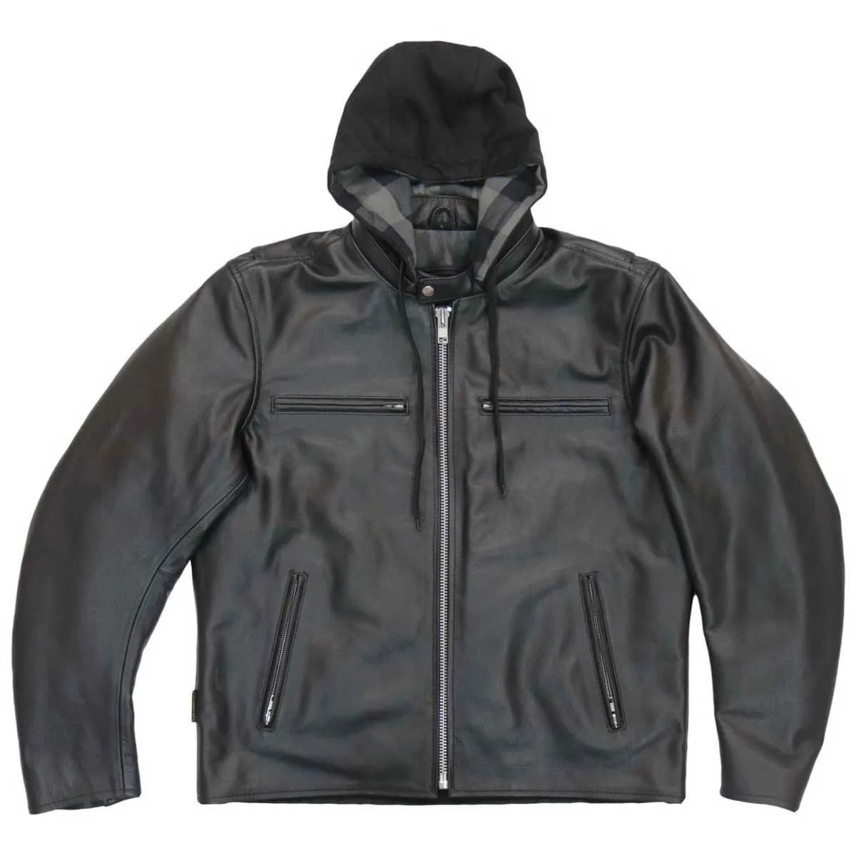 Hot Leathers JKM1030 Mens Black Carry and Conceal Leather Jacket with Flannel Lined Hood