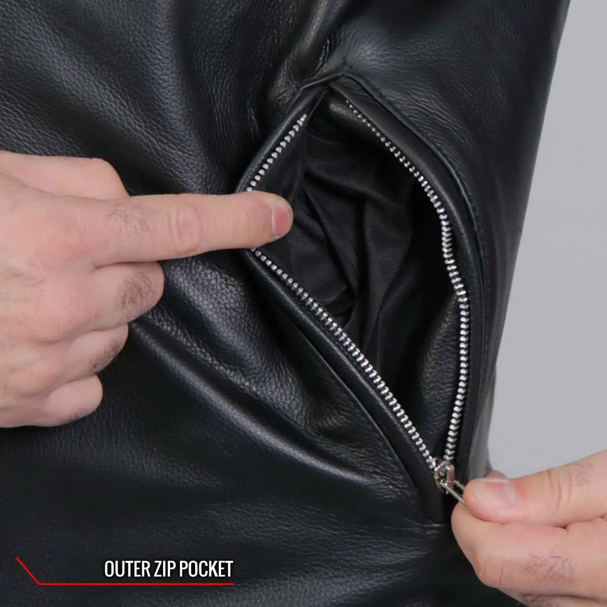 Hot Leathers JKM1030 Mens Black Carry and Conceal Leather Jacket with Flannel Lined Hood
