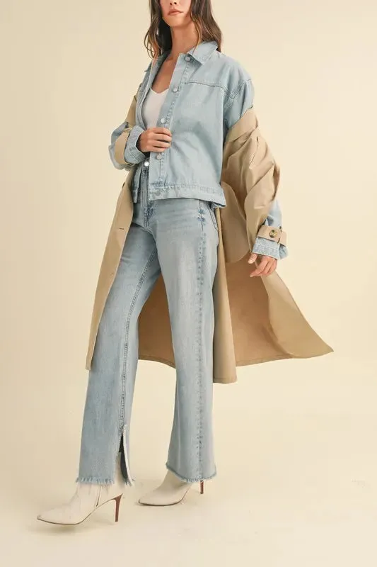 Macey Layered Look Trench Coat With Denim Jacket