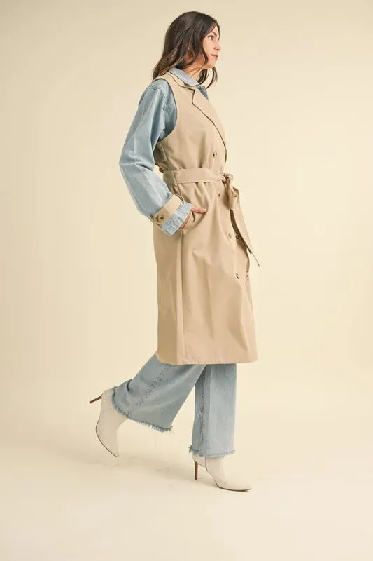 Macey Layered Look Trench Coat With Denim Jacket