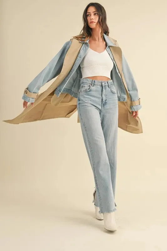 Macey Layered Look Trench Coat With Denim Jacket