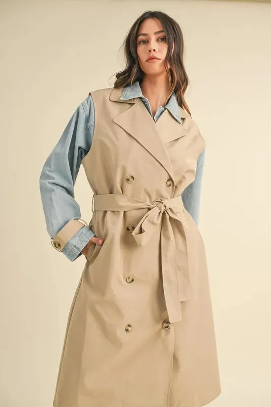 Macey Layered Look Trench Coat With Denim Jacket