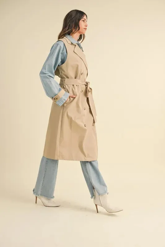 Macey Layered Look Trench Coat With Denim Jacket