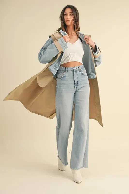 Macey Layered Look Trench Coat With Denim Jacket