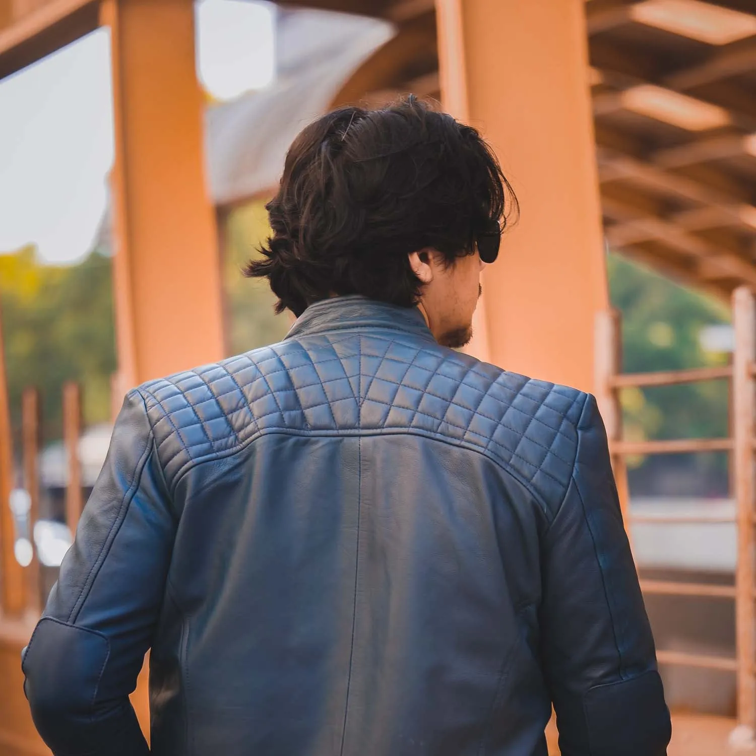 Men's Diamond Style Cafe Racer Blue Leather Jacket