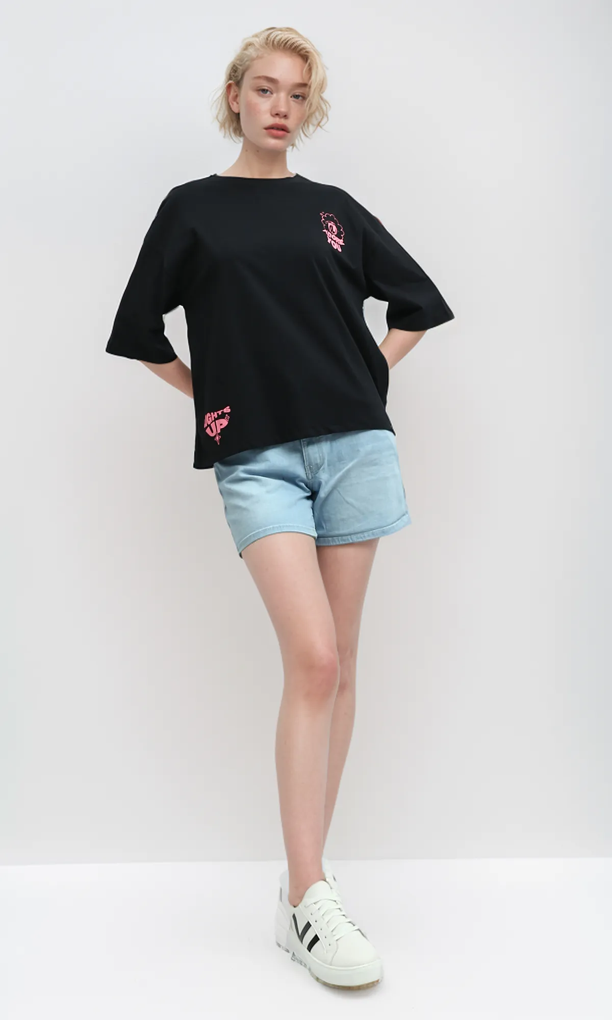 O192285 Slip On Printed "Adore You" Black Printed Tee