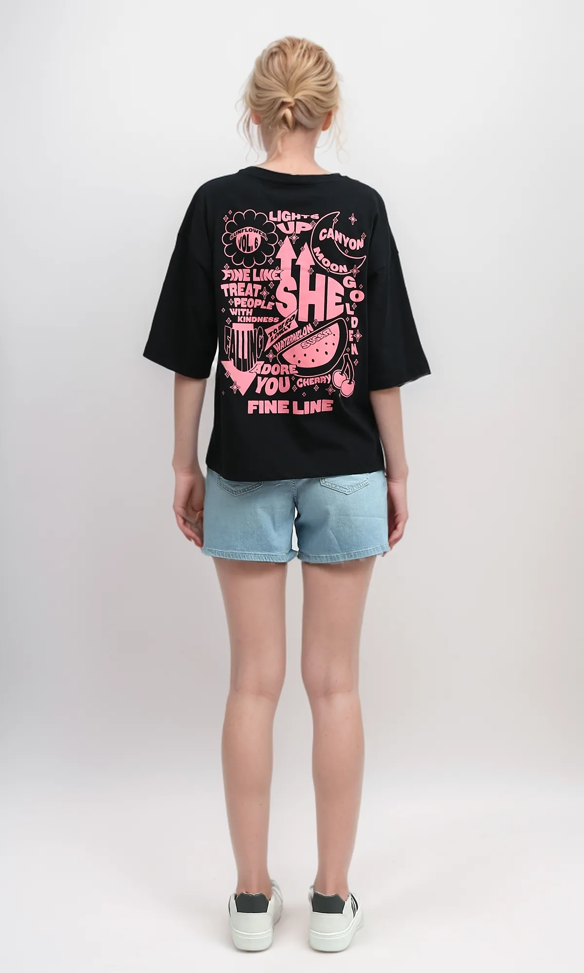 O192285 Slip On Printed "Adore You" Black Printed Tee