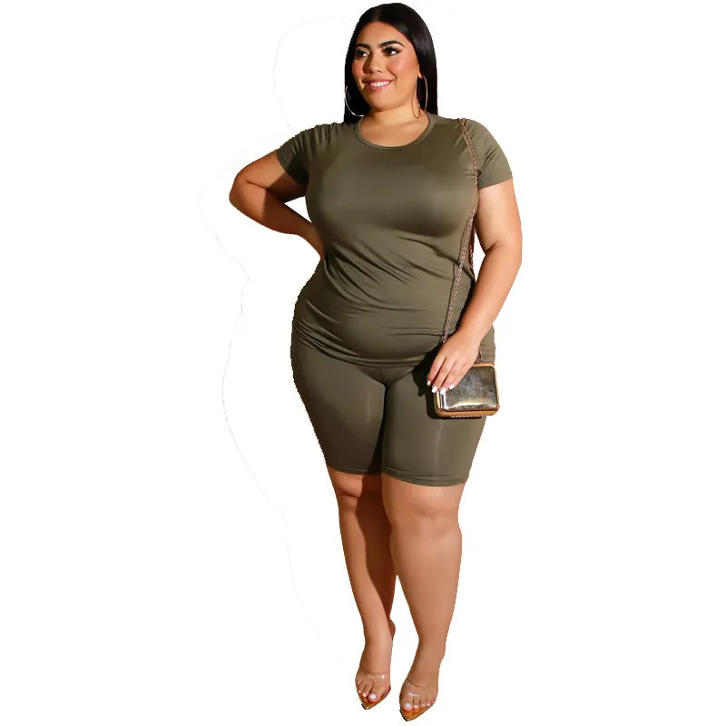 Plus Size Solid Color Casual Pants Suit Women Two-Piece Suit