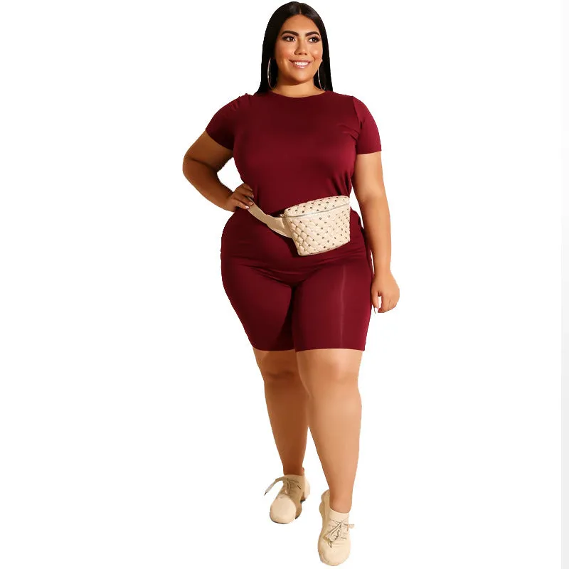Plus Size Solid Color Casual Pants Suit Women Two-Piece Suit