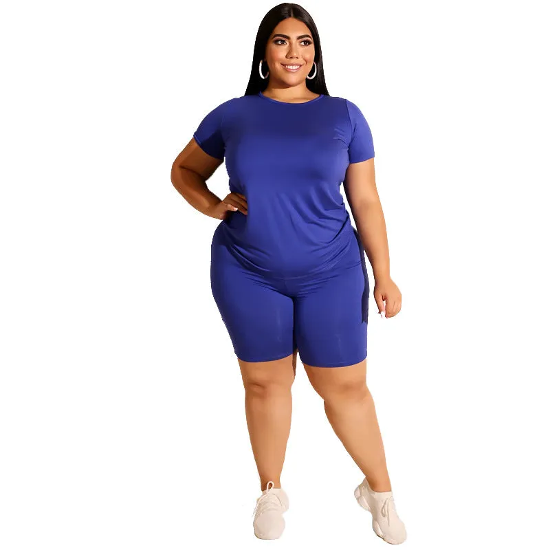 Plus Size Solid Color Casual Pants Suit Women Two-Piece Suit