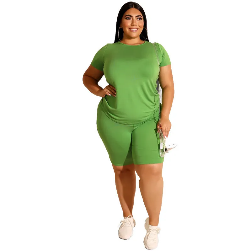 Plus Size Solid Color Casual Pants Suit Women Two-Piece Suit