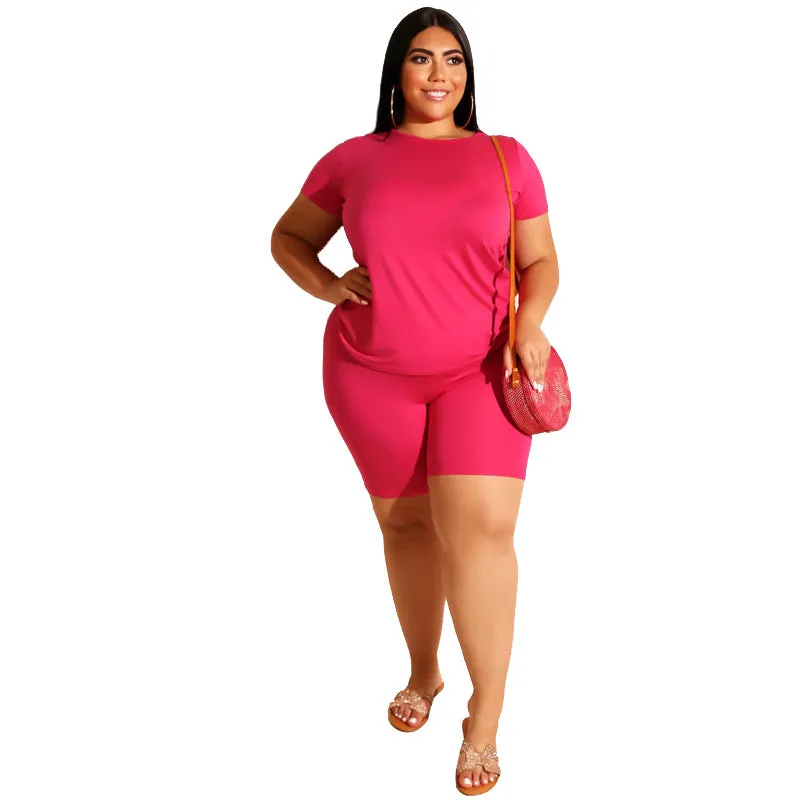 Plus Size Solid Color Casual Pants Suit Women Two-Piece Suit