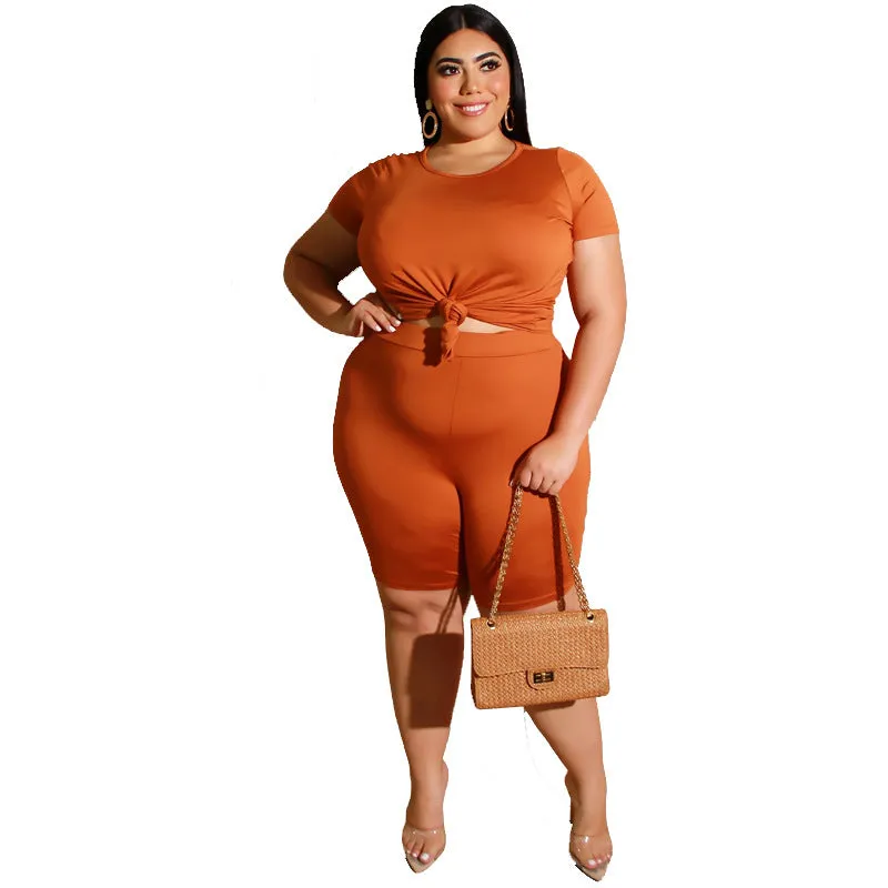 Plus Size Solid Color Casual Pants Suit Women Two-Piece Suit