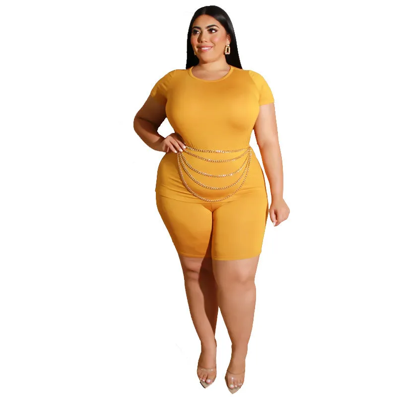 Plus Size Solid Color Casual Pants Suit Women Two-Piece Suit