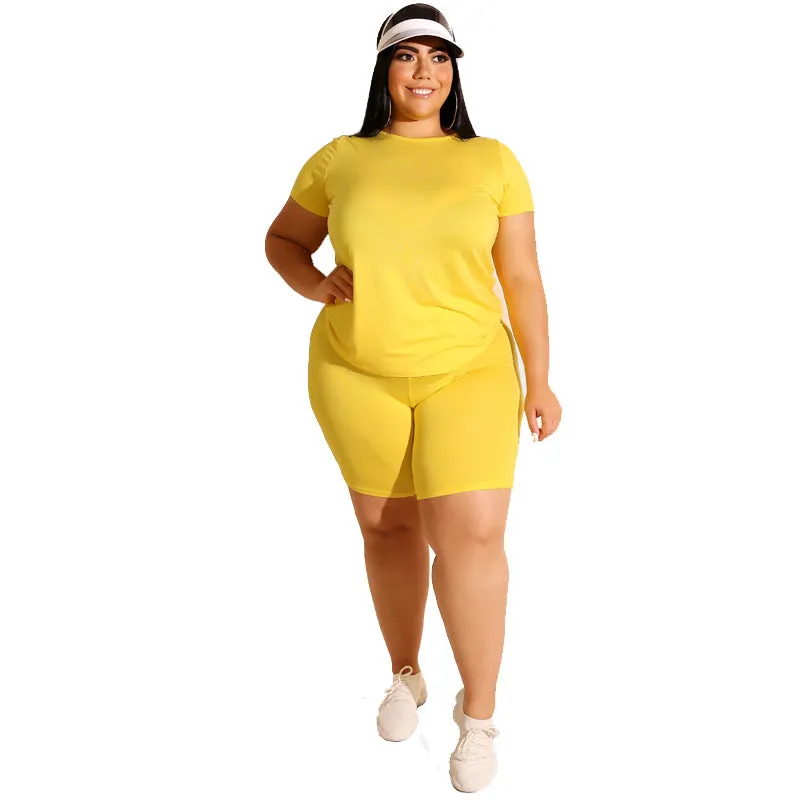 Plus Size Solid Color Casual Pants Suit Women Two-Piece Suit