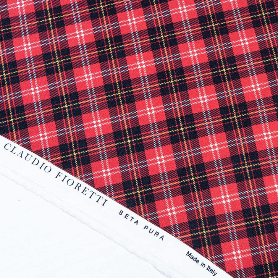 Red & Multi-Coloured Tartan Checkered Silk Twill