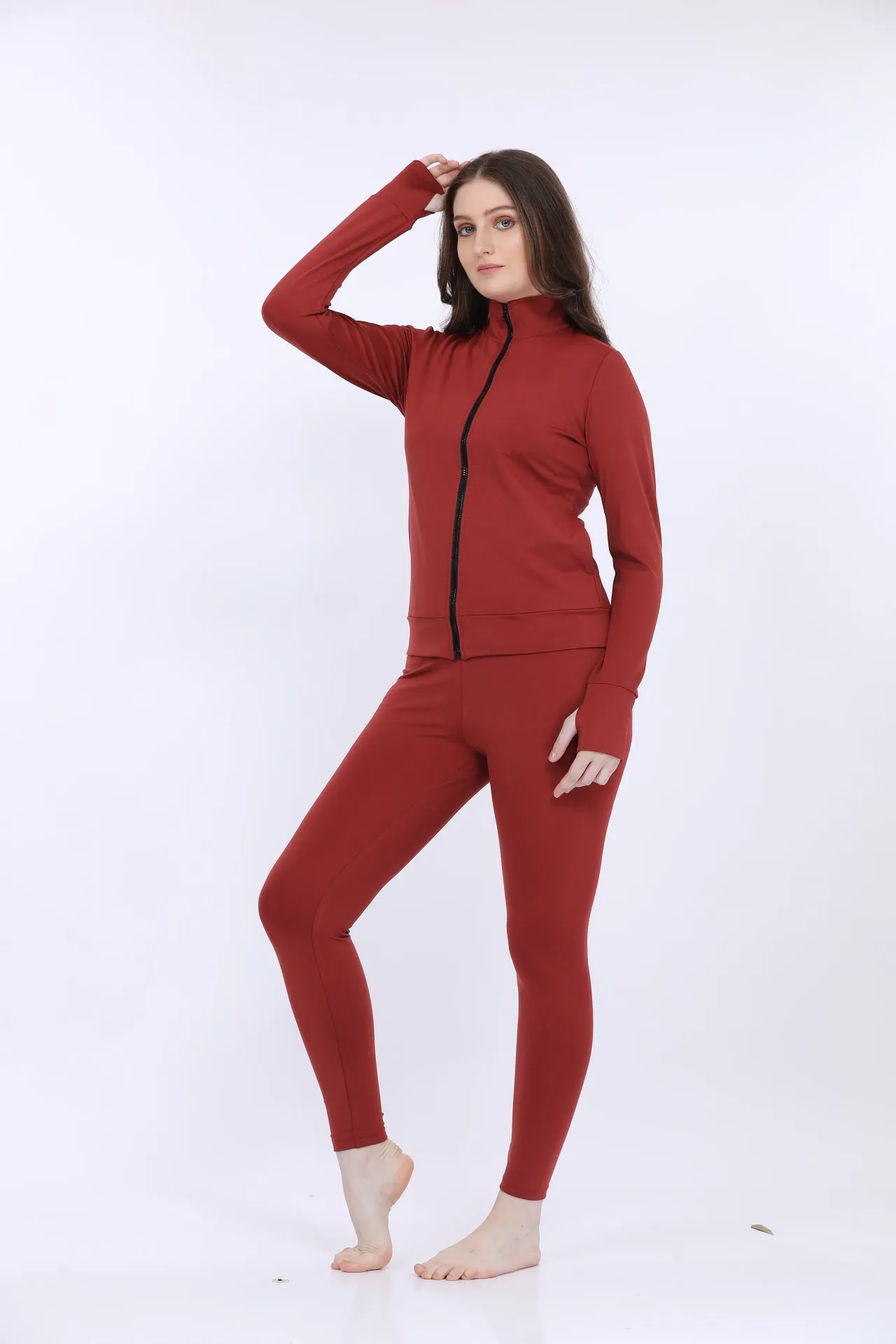 Red Full Sleeve Stretch Track Suit