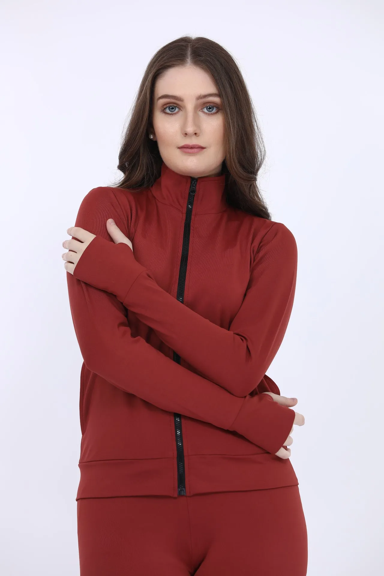 Red Full Sleeve Stretch Track Suit
