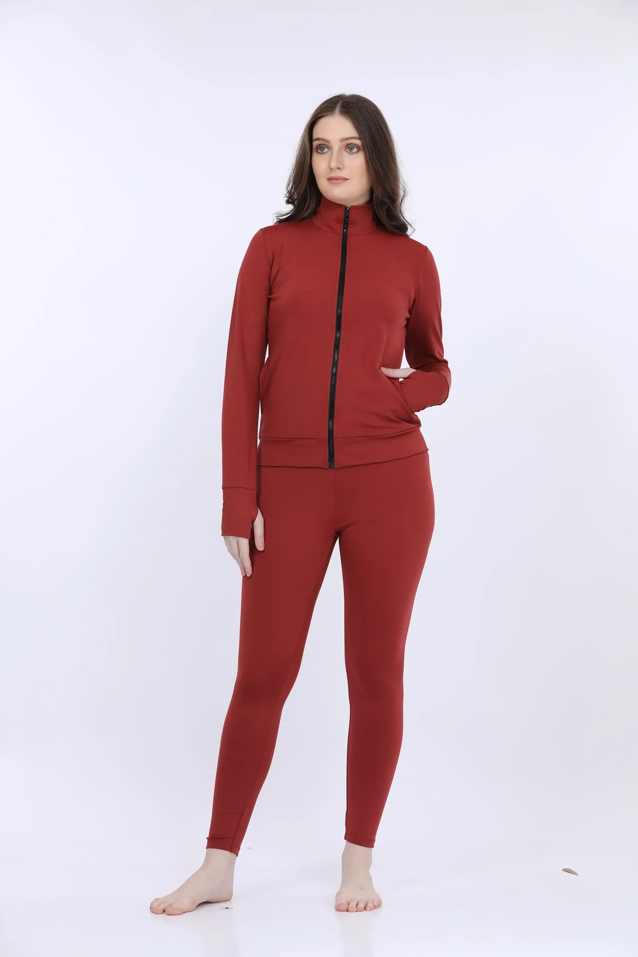 Red Full Sleeve Stretch Track Suit