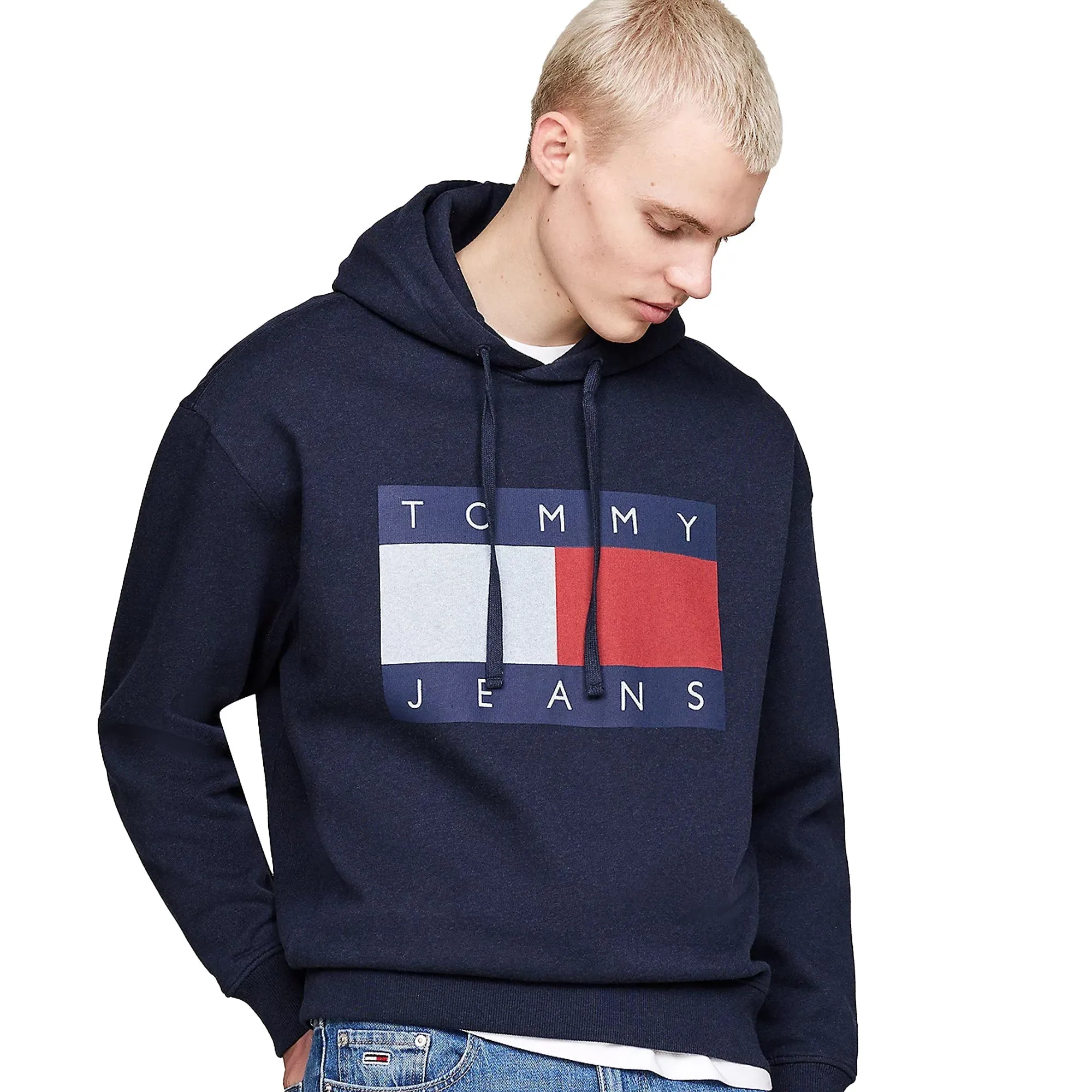 Tommy Jeans Flag Badge Relaxed Hoodie Dark Night Navy Melange