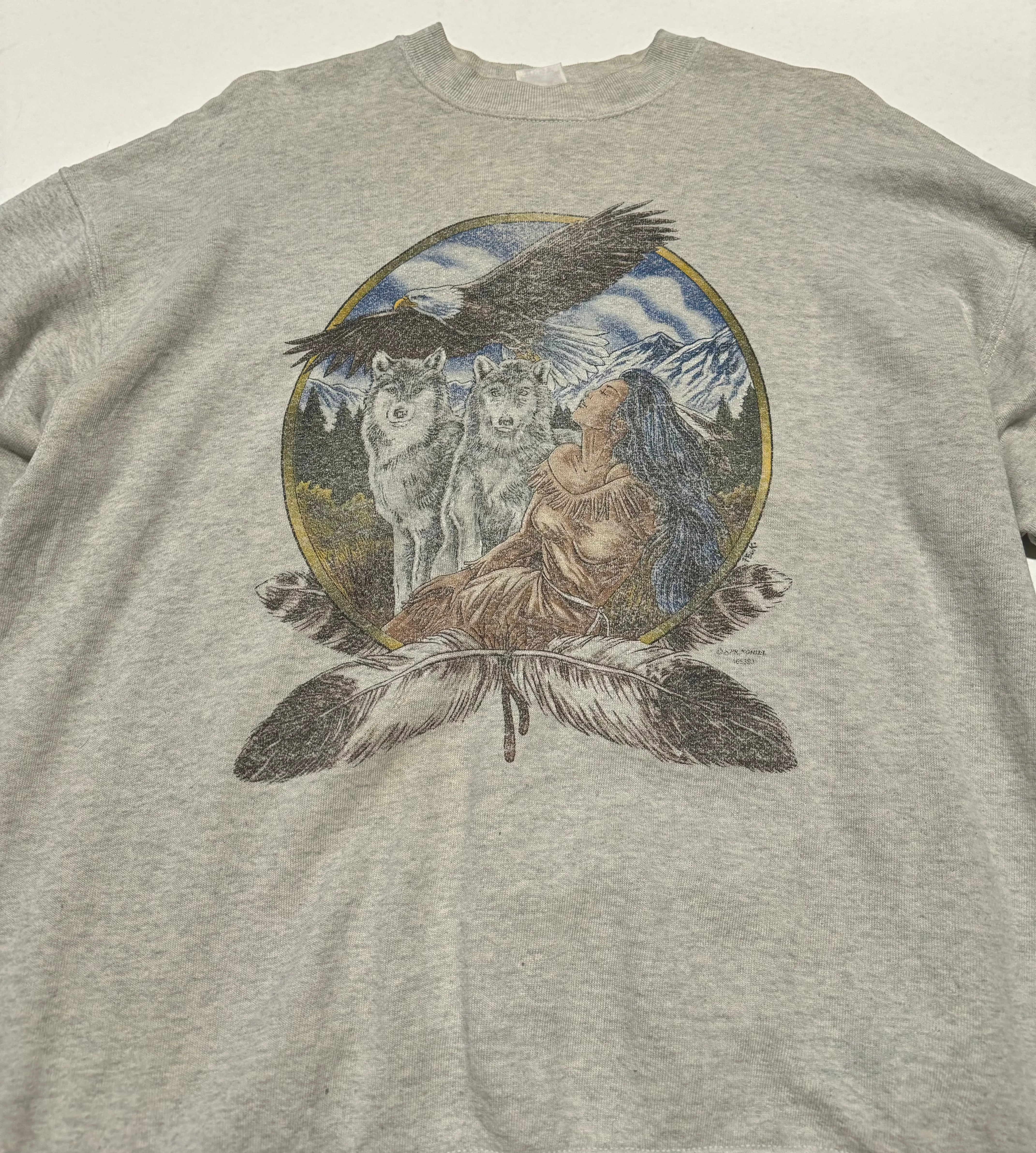Vintage Wolf Eagle Grey Sweatshirt (XL)
