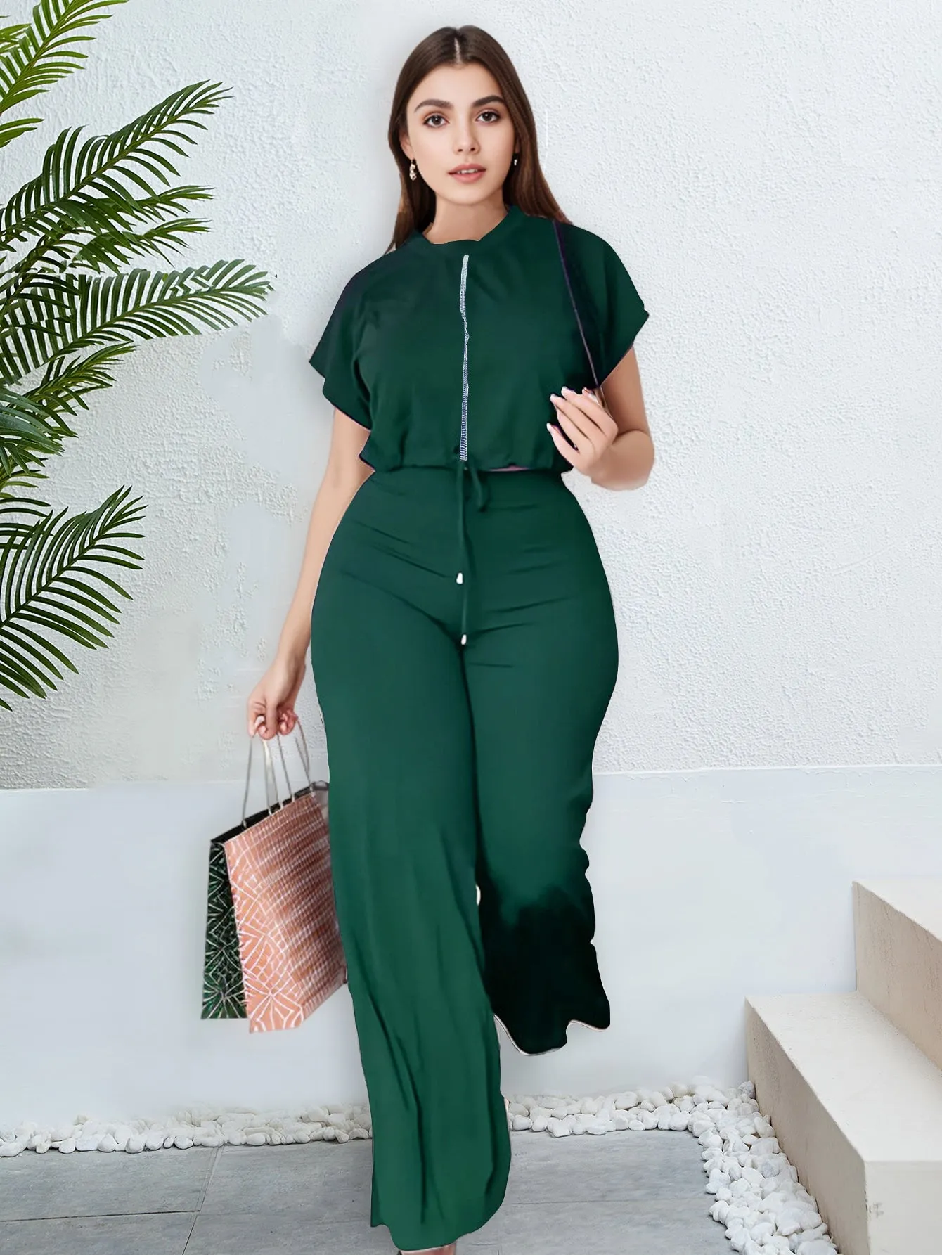 Women's 2 Pcs Sleeveless Solid Color T-shirt Sets 429292 L